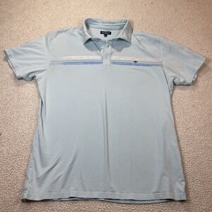 Fish Hippie Co Mens Light Blue Striped Short Sleeve Polo Shirt Large Logo 0154